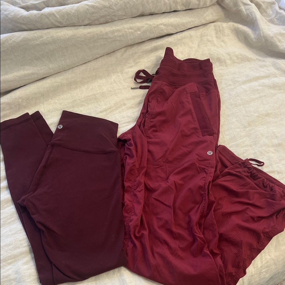 Lululemon Burgundy Dance Studio Pants regular & wonderunder leggings 3/4 length
